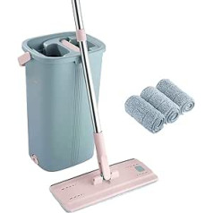 EasyGleam Mop and Bucket Set Pink Flat Microfibre Mop with Stainless Steel Handle Innovative Double Chamber Bucket for Wet and Dry Use 2 Reusable Pads Suitable for All Floors