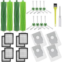 Asdazrxy priedai, skirti iRobot Roomba i7 i7+ i3 i3+ i4 i4+ i6 i6+ i8 i8+ E5 E6 E7 roboto dulkių siurblio atsarginės dalys su 4 guminiais šepečiais, 8 HEPA filtrais, 8 šoniniais valymo šepečiais, 14