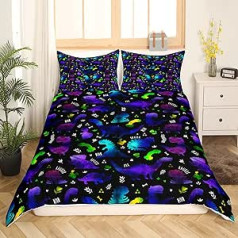 Dinozaurų vaikiškas patalynės komplektas Glitter Stars Galaxy Comforter Cover Kawaii Animal Dinosaur Antklodės Mielas animacinis Dino lovatiesė miegamojo miegamojo dekorui su 1 pagalvės užvalkalu 135 x 200 cm