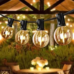 LETOUR Outdoor Fairy Lights, LED Fairy Lights, 6,5 m ūdensnecaurlaidīga dekoratīvo gaismu ķēde dārzam, pagalmam, kāzām, ballītei, iekšpagalmam, balkonam, Ziemassvētkiem, Helovīnam, āra apgaismojums ar 12 + 1 stikla spuldzēm