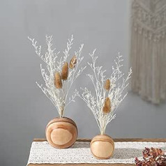 WPAJIRZO Dried Flowers Decorative Table Set of 2 - Dried Flowers & Grass in Wooden Ball - Beautiful Flower Decoration with Wooden Block - Pampas Grass Wall Decoration & Table Decoration for Living