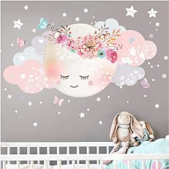 Sienas uzlīme Little Deco DL243 bērnu istabai Girl Moon and Clouds II Sienas uzlīme bērnu istabai dekoratīvā