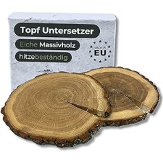 Grünschloss Solid Oak Trivet Pot - 2 x koka podu paliktņi 20 cm apaļš - karstumizturīgs karstām pannām un šķīvjiem - skandināvu dekors ar īsta koka šarmu un Raclette paliktņiem koka