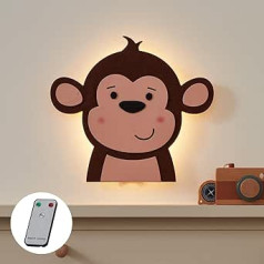 Lights4fun LED Monkey Wall Light with Remote Control Dimmable Night Light Children's Room Night Lamp Wall Decoration Children's Room Table Lamp