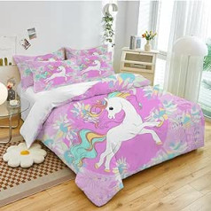 EHAOKK Unicorn gultas veļas komplekts, bērnu Unicorn gultas veļa 135 x 200 cm, meitenes, rozā vienradzis segas pārvalks ar rāvējslēdzēju zēniem meitenēm