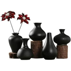 Sziqiqi Small Black Ceramic Vases, Set of 5, Mini Handmade Ceramic Vases for Flowers, Pampas Grass, Modern Flower Vase, Decoration for Living Room, Kitchen, Office, Kitchen and Table