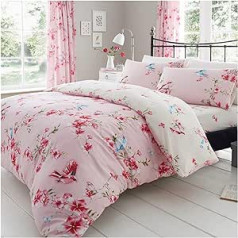 GC GAVENO CAVAILIA Luxury Bird Blossom Easy Care, mīksts, mājīgs, grozāms gultas veļas komplekts Polycotton Rose Super King (260 x 220 cm)