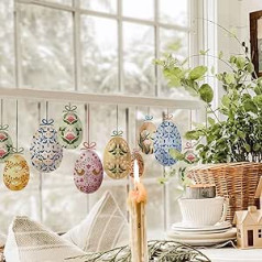 ChicSkin Spring Eggs Velykiniai dvipusiai pastorinti statiniai langų lipdukai Akvareliniai dekoratyviniai gėlių langų lipdukai stiklo langų dekoravimui, pakabinami kiaušiniai 42,9 x 120 cm