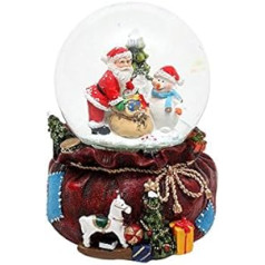 Dekohelden24 Snow globe with standing snow swirl, sound and light, dimensions (H x W x D): approx. 13 x 11.5 cm / diameter 10 cm, Santa Claus with snowman