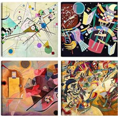 DìMò ART Wassily Kandinsky Modern Pictures, Komplekts 4, 30 x 30 cm, Druka uz kanvas, Klasisks virtuves dekors, Guļamistaba, Dzīvojamā istaba, Bārs, Birojs, Restorāns