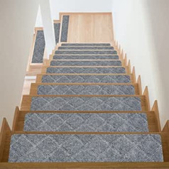 sourcing map 7 Pcs 8 x 30 Inch Non-Slip Indoor Stair Treads Non-Slip Wooden Stair Treads Grey