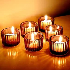 12 Pack 5x3.5cm Glass Tealight Holder Small Votive Candle Holder Home Decor Clear Tea Light Holders (Brown)