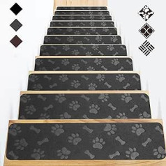 GOYLSER Kāpņu pakāpieni Paklājiņi Kāpņu paklāji Pašlīmējošie kāpņu paklāji Neslīdošs kāpņu paklājs Taisnstūrveida neslīdošs paklājs bērniem Mājdzīvnieki Melns (76 x 20 cm, 15 gab.)