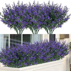 VUCDXOP 8 Bundles Artificial Lavender Flowers, Artificial Lavender, UV Resistant Hanging Planter, Flora Fence, Indoor Outdoor Decoration, Artificial Lavender Bouquet for Garden