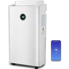 pasapair Dehumidifier 20L in 24h Sausināšana - Automātisks gaisa sausinātājs istabas izmēram apm. 195 m³ (~30 m²) ar 3 darbības režīmiem, digitālo displeju, drenāžas šļūteni, taimeri pret