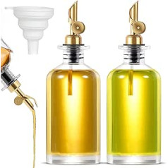 BIROYAL Olive Oil Bottle Set, Vinegar and Oil Bottles Set for the Kitchen, Automatic Opening and Closing, 2 Oil Dispensers with Funnel (Gold/350 ml)