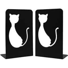 A Pair of Cute Cartoon Cat Non Slip Bookends Metal Bookends Organizer for Home Office Study Decoration Black