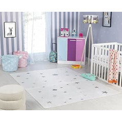 Surya Stars vaikiškas kilimėlis - Animacinių filmų kilimėlis Vaikų kambario arba kūdikių kambario kilimėlis ropojantis kilimėlis arba žaidimų kilimėlis - Kūdikių kilimėlis berniukams ir mergaitėms, kreminis 80 x 150 cm