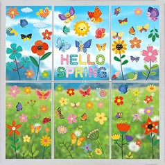 BBLIKE pavasario langų lipdukai stiklui, 9 lakštai Sveiki pavasario drugelio gėlė dvipusiai langų lipdukai, apsaugantys nuo susidūrimo, skirti langų dekoravimui, vaikų darželių dekoravimui