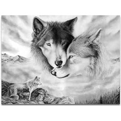 Lintat Wolf Canvas Painting Unframed Black and White Animal Print Poster Home Modern Living Room Bedroom Restaurant Wall Art Decor 50 x 70 cm