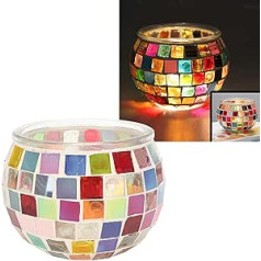 Mosaic Glass Candle Jars, Colourful Table Decoration, Mosaic Pattern, Tea Light Glass for Home Bar, Dinner Decoration