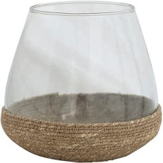 Bloomingville Glass Tea Light Holder with Woven Base, Clear and Natural Vase