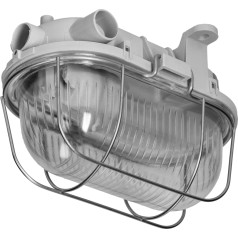 OVAL 7040T, gaismeklis, 40 W, E27, IP44, IK10, caurspīdīgs polikarbonāta difuzors, polipropilēna pamatne, metāla režģis, pelēks