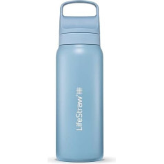 LifeStraw Go sērijas izolēta nerūsējošā tērauda ūdens pudele ar ūdens filtru 700 ml ceļošanai un ikdienas lietošanai - novērš baktērijas, parazītus, mikroplastmasu un uzlabo garšu, Islandes zila (zila)