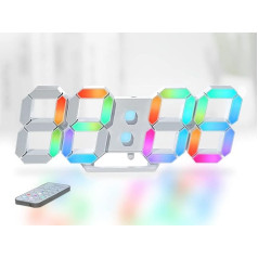 KOSUMOSU sienas pulkstenis, neona digitālais pulkstenis, 3D LED galda pulkstenis, liels displejs, 24,6 cm, RGB pulkstenis, estētisks modinātājs guļamistabai, viesistabai, krāsains, regulējams spilgtums, datums/temperatūra