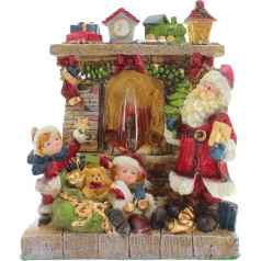 MIJOMA Christmas Decoration Рождественская сцена со светом и движением (19 x 20 x 9,5 см, камин с детьми и Сантой)