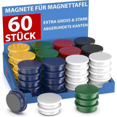 REORDA® Magnēti magnētiskajai tāfelei - 60 x spēcīgi magnēti tāfelei, tāfelei, ledusskapja magnēti un tāfeļu magnēti, stipri līmējoši, apaļi magnēti - krāsaini