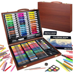 KINSPORY Premium Painting Case Deluxe 150 dalių tapybos rinkinys vaikams pradedantiesiems Puikus spalvinimo pieštukų rinkinys, akvarelės, aliejiniai pasteliniai dažai, piešimo pieštukai, pieštukai kaip piešimo rinkinys Dovana vaikams