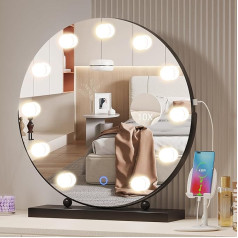 LVSOMT Hollywood Make-Up Mirror with Lighting, LED Cosmetic Mirror, Hollywood Mirror with 10x Magnification, 54 x 50 cm Table Mirror with USB Charging Port, for Dressing Table (Hollywood Black)