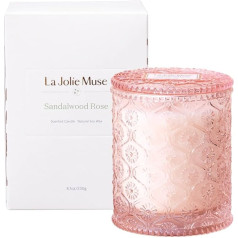 La Jolíe Muse aromātiskā svece burciņā, Rose Sandalwood, dāvana sievietēm, sandalkoka aromāta sveces mājai, 55 stundu degšanas laiks, 230 g