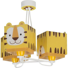 Dalber Lamp Children's Room, Children's Lamp, Pendant Light, Ceiling Light, Children's Room, 3 Lights, Little Tiger Animals, Yellow, 64567, E27