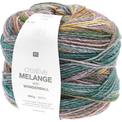 Rico Creative Melange Aran Wonderball Colour 17, krāsu gradients, adatu izmērs 5 mm, adīšanai vai tamborēšanai, 200 g vilnas bumbiņa