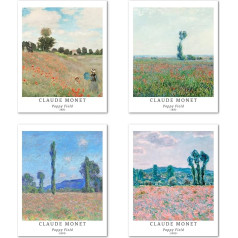 Berkin Arts Art Print Unframed Landscape Picture Set of 4, Plakāta izmērs: 28 x 35 cm Premium Art Paper Wall Decoration Modern Nature Flowers Tree Forest Photo Album Matching Home Decoration Claude Monet