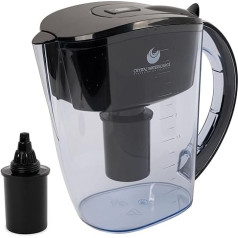 Crystal Watersource sārmaina ūdens filtra krūze Oasis XL Black (3,5 l) ietver 1x sārmaina ūdens filtra kārtridžu, kas samazina kaitīgo vielu, piemēram, hlora, svina un pesticīdu daudzumu jūsu ūdenī