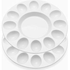 Flexzion Deviled Egg Tray 2 Pack - Keramikas balta porcelāna 12 kausu olu pasniegšanas paplātes ēdināšanas trauks cieti vārītām velna olām, Lieldienu olu turētājam un desertiem Unikāls dekoratīvs virtuves trauku šķīvis