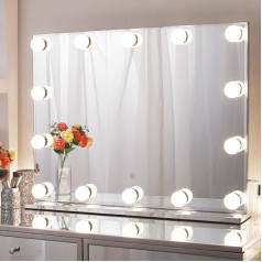 Chende Hollywood Mirror with Light, Makeup Mirror with Lighting, Large for Wall Mounting, Professional Frameless Illuminated Vanity Mirror with 3 Different Colours for Dressing Table