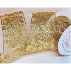 10m x 63mm ruļlis Wired Edge Ziemassvētku lenta Tree Tinsel Wreath Gift Bows no Apvienotās Karalistes specializētā uzņēmuma - pērciet ar pārliecību Glitter Burlap (9m Gold Glitter Baroque)