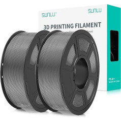 SUNLU PLA+ filaments, 1,75 mm, 2 kg, 3D printeru filaments, izturīgāks, glīti uztīts, 2 spoles, izmēru precizitāte +/- 0,02 mm, pelēks un pelēks