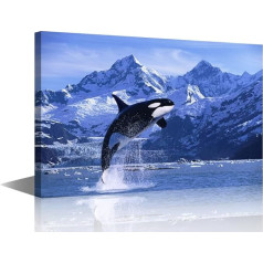 TISHIRON Jumping Killer Whales Wall Art Orca Ocean Theme Pictures Print on Canvas Ocean Animals Modern Art Wall Art for Living Room Office Wrapped Posters and Prints Framed Ready to Hang