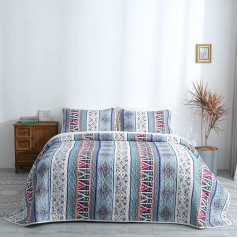 Lunoroey Gultas pārklājs Stepēti gultas pārklāji King Size Bohemian Patchwork sega, gulta Throw ar 2 spilvendrānas Shams visiem gadalaikiem, zils