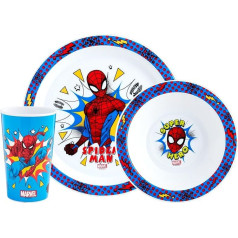 Marvel Pop Spider Set of 3 Reusable PP Plates, Bowl & Cup Children's Superhero Tableware Set for Meals at Home, Holiday or Picnics from 24 Months, Polypropylene, Blue