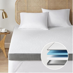 Double Layer Memory Foam Mattress Topper, King Size Pressure Relief, matracis ar neslīdošu, elpojošu, hipoalerģisku pārklājumu (8cm, 150x200cm)