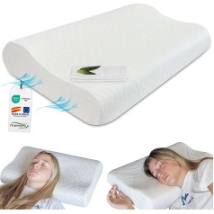 MOMMY CONFORT Kakla atbalsta spilvens Memory Foam ortopēdiskais spilvens - mazgājams AloeVera pārvalks ar rāvējslēdzēju - kakla spilvens kakla sāpju spilvens Neck Pain Memory Foam Pillow - Oeko-Tex