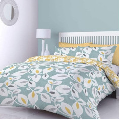 Catherine Lansfield Inga Leaf Reversible Duvet Cover Set, Poliesters, kokvilna, Petrol, vienvietīgs