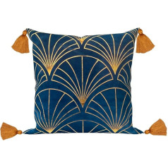 Moroccanity Art Deco Geometric Velvet Copper Foil Tassel Cushion Cover Teal