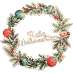 Logbuch-Verlag Merry Christmas Door Wreath Koka dekoratīvais vainags Zaļš sarkans Ziemassvētku vainags durvīm un sienām Ziemassvētku rotājums Diametrs 30 cm